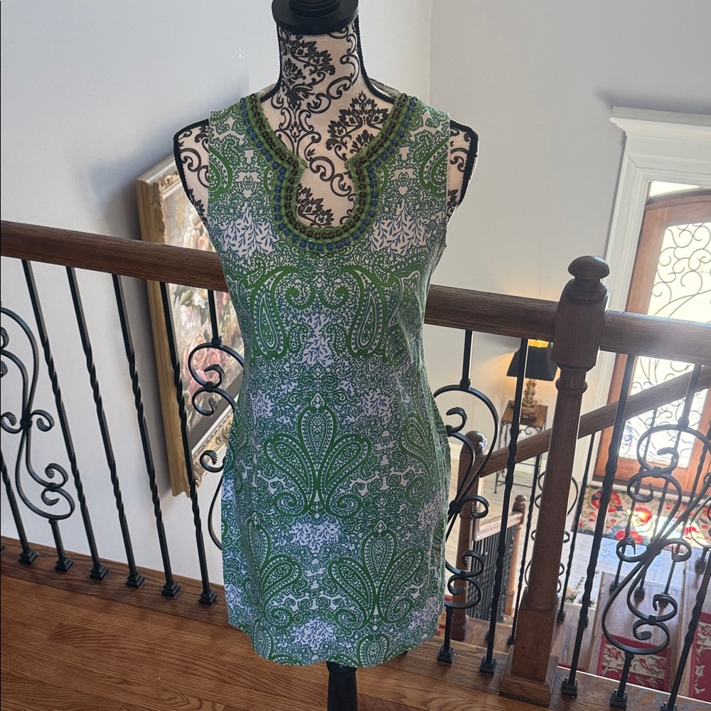 London Times Green and White Paisley Mini Dress